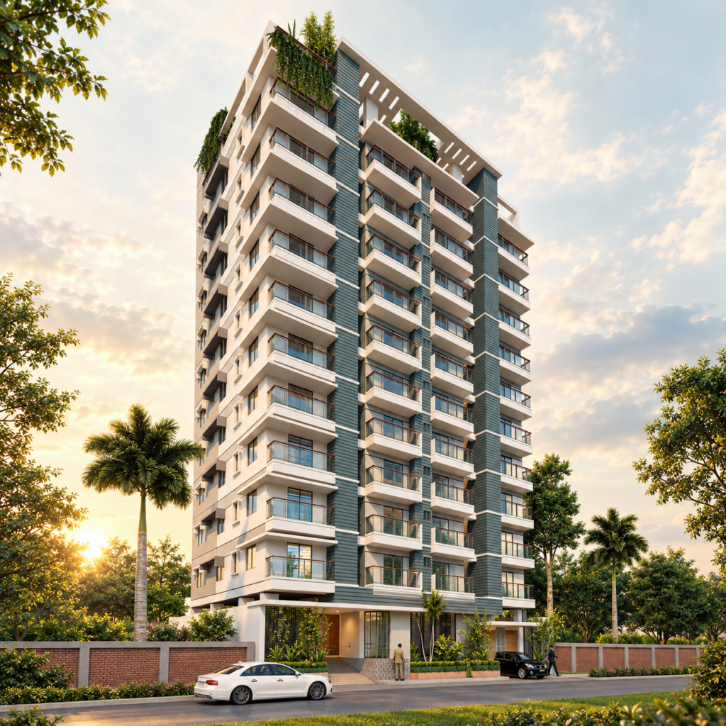Architectural view of Klanti Sheshe residential building in Chondrima Model Town, Mohammadpur, Dhaka